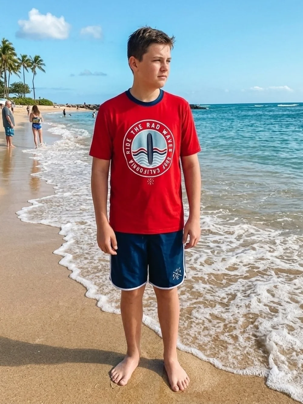 Gap Kids Red Surf Logo Swim Tee with Navy Trim Size XXL